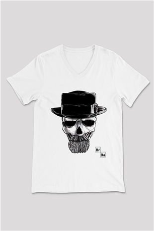 Breaking Bad Heisenberg Beyaz Unisex V Yaka Tişört T-Shirt
