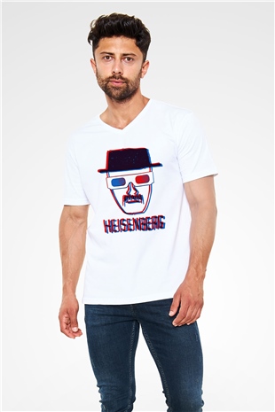 Breaking Bad Heisenberg Beyaz Unisex V Yaka Tişört T-Shirt