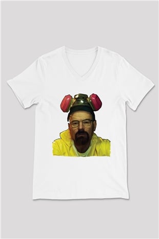 Breaking Bad Heisenberg Beyaz Unisex V Yaka Tişört