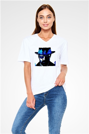 Breaking Bad Heisenberg Beyaz Unisex V Yaka Tişört