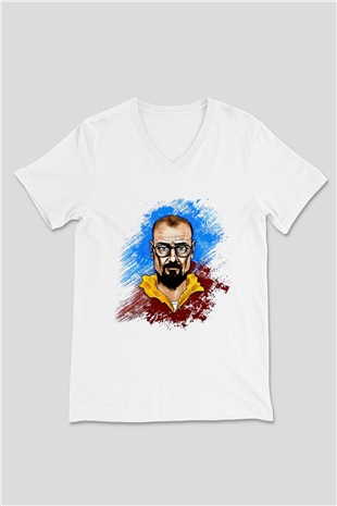 Breaking Bad Heisenberg Beyaz Unisex V Yaka Tişört