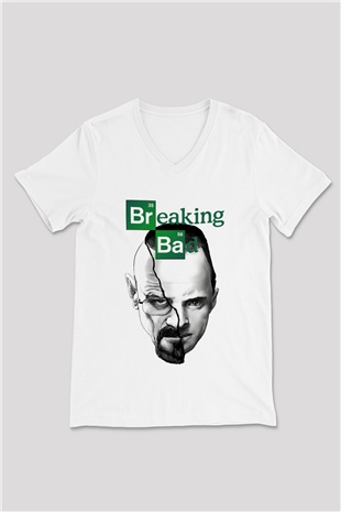 Breaking Bad Heisenberg Beyaz Unisex V Yaka Tişört T-Shirt