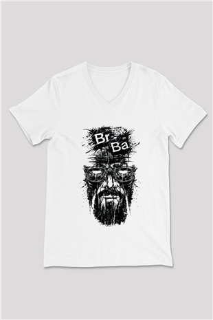 Breaking Bad Heisenberg Beyaz Unisex V Yaka Tişört T-Shirt