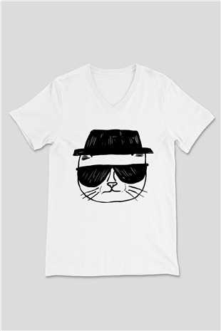 Breaking Bad Heisenberg Beyaz Unisex V Yaka Tişört T-Shirt