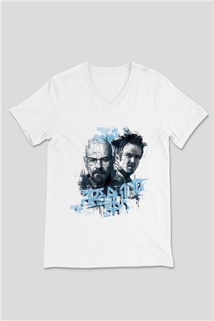 Breaking Bad Heisenberg Beyaz Unisex V Yaka Tişört T-Shirt