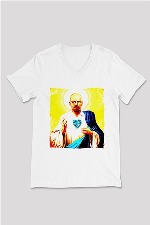 Breaking Bad Heisenberg Beyaz Unisex V Yaka Tişört