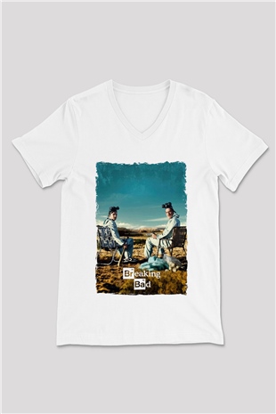 Breaking Bad Heisenberg Beyaz Unisex V Yaka Tişört