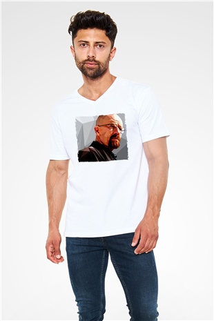 Breaking Bad Heisenberg Beyaz Unisex V Yaka Tişört