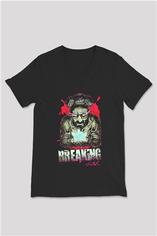 Breaking Bad Heisenberg Siyah Unisex V Yaka Tişört T-Shirt