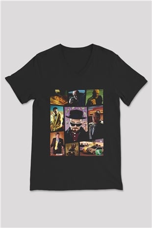 Breaking Bad Heisenberg Siyah Unisex V Yaka Tişört T-Shirt