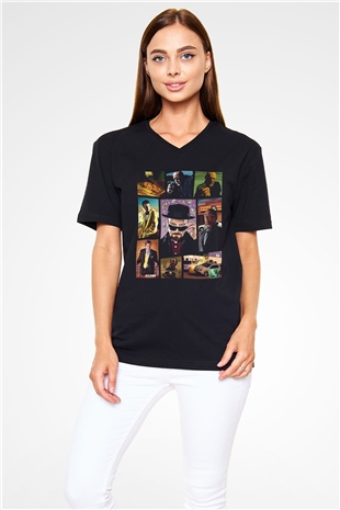 Breaking Bad Heisenberg Siyah Unisex V Yaka Tişört T-Shirt
