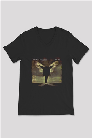 Breaking Benjamin Baskılı Unisex Siyah V Yaka Tişört
