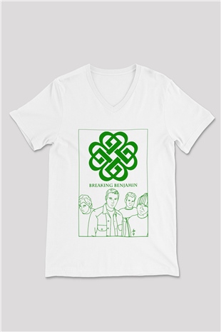 Breaking Benjamin Beyaz Unisex V Yaka Tişört T-Shirt