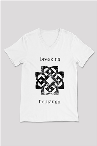 Breaking Benjamin Beyaz Unisex V Yaka Tişört T-Shirt