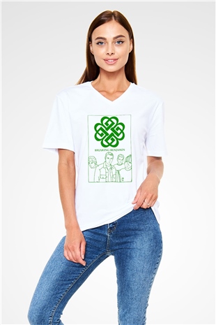 Breaking Benjamin Beyaz Unisex V Yaka Tişört T-Shirt