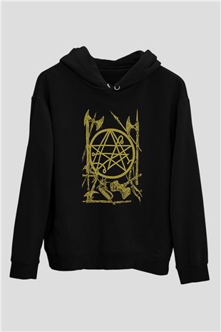 Brenda Marin Wartime Baskılı Unisex Siyah Kapüşonlu Sweatshirt