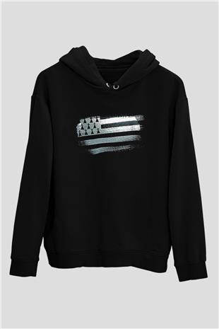 Bretonya - Brittany Bayrağı Baskılı Unisex Siyah Hoodie