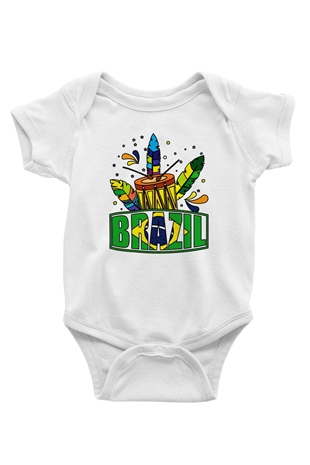 Brezilya Baskılı Beyaz Unisex Bebek Body - Zıbın