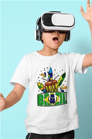 Brezilya Baskılı Beyaz Unisex Çocuk Tişört