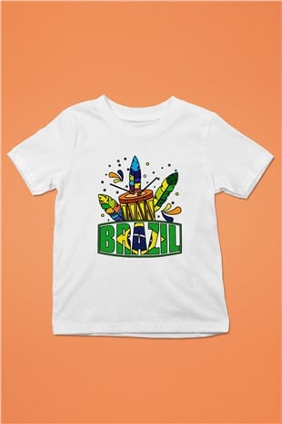 Brezilya Baskılı Beyaz Unisex Çocuk Tişört
