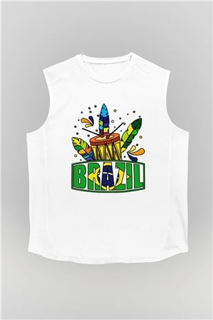 Brezilya Beyaz Unisex Kolsuz Tişört