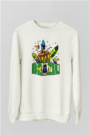 Brezilya Beyaz Unisex Sweatshirt