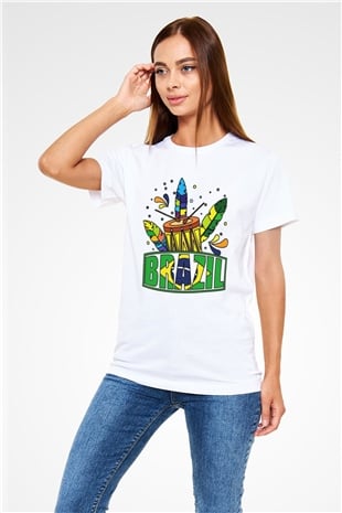 Brezilya Beyaz Unisex Tişört T-Shirt - TişörtFabrikası