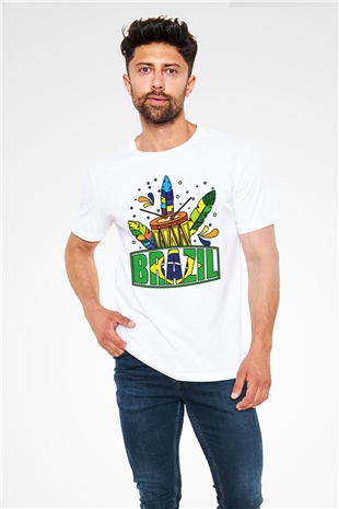 Brezilya Beyaz Unisex Tişört T-Shirt - TişörtFabrikası
