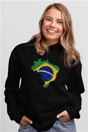 Brezilya Siyah Unisex Hoodie