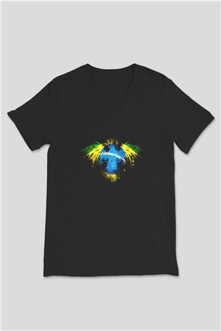 Brezilya Siyah Unisex V Yaka Tişört T-Shirt