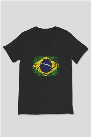 Brezilya Siyah Unisex V Yaka Tişört T-Shirt