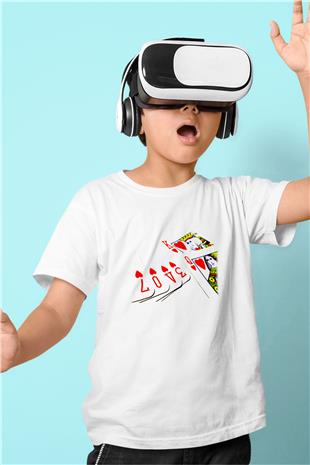 Briç Baskılı Unisex Beyaz Çocuk Tişört - Tshirt
