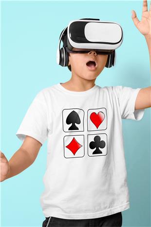 Briç Baskılı Unisex Beyaz Çocuk Tişört - Tshirt