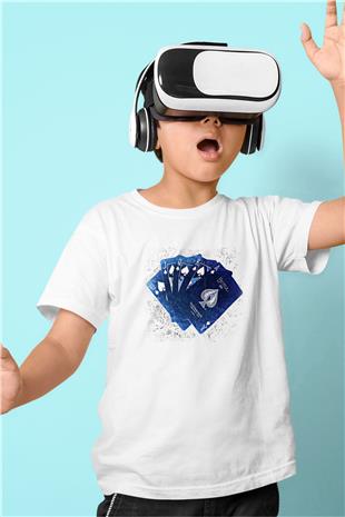 Briç Baskılı Unisex Beyaz Çocuk Tişört - Tshirt