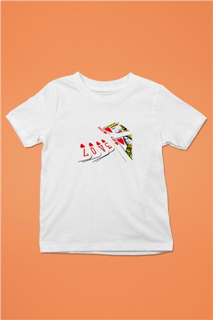 Briç Baskılı Unisex Beyaz Çocuk Tişört - Tshirt