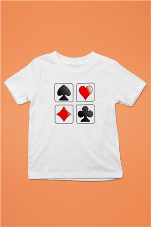 Briç Baskılı Unisex Beyaz Çocuk Tişört - Tshirt