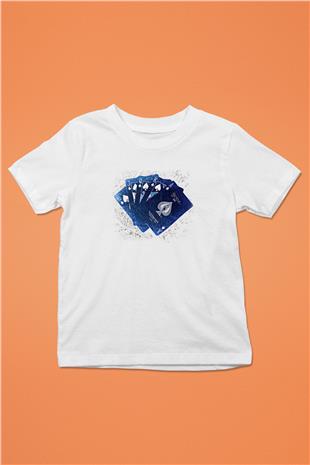 Briç Baskılı Unisex Beyaz Çocuk Tişört - Tshirt