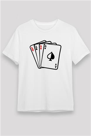 Briç Baskılı Unisex Beyaz Tişört - Tshirt