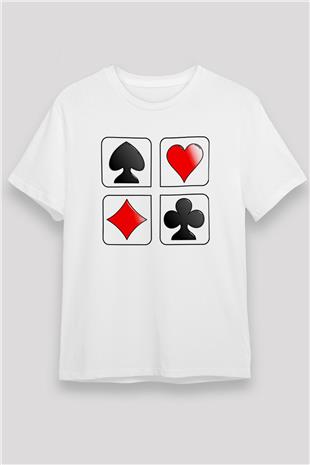 Briç Baskılı Unisex Beyaz Tişört - Tshirt