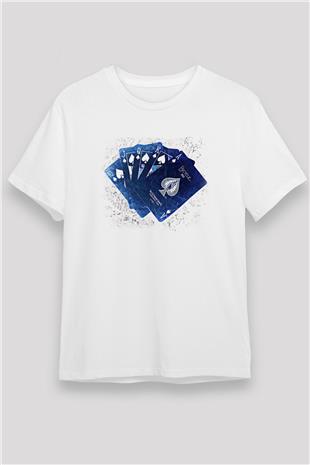Briç Baskılı Unisex Beyaz Tişört - Tshirt