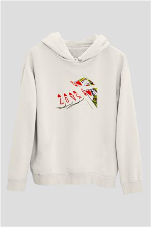 Briç Baskılı Unisex Ekru Hoodie