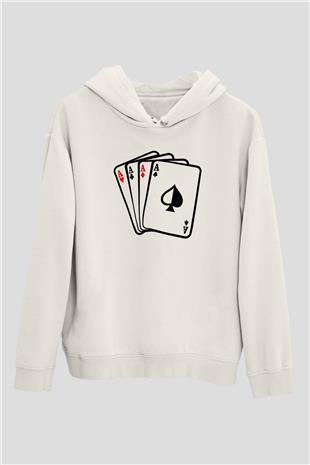 Briç Baskılı Unisex Ekru Hoodie