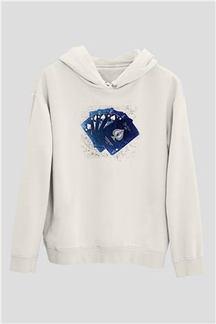 Briç Baskılı Unisex Ekru Hoodie