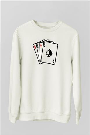 Briç Baskılı Unisex Ekru Sweatshirt
