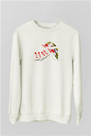 Briç Baskılı Unisex Ekru Sweatshirt