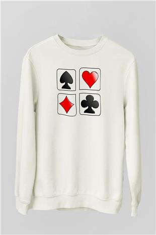 Briç Baskılı Unisex Ekru Sweatshirt