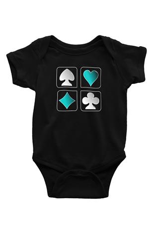 Briç Baskılı Unisex Siyah Bebek Body - Zıbın
