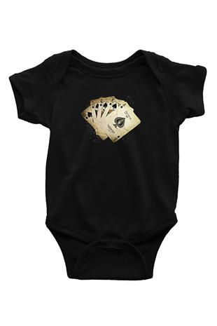 Briç Baskılı Unisex Siyah Bebek Body - Zıbın