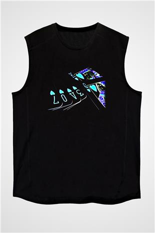 Briç Baskılı Unisex Siyah Kolsuz Tişört