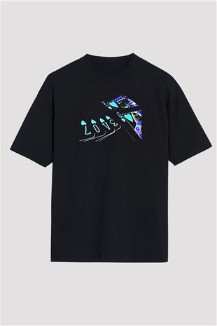 Briç Baskılı Unisex Siyah Oversize Tişört